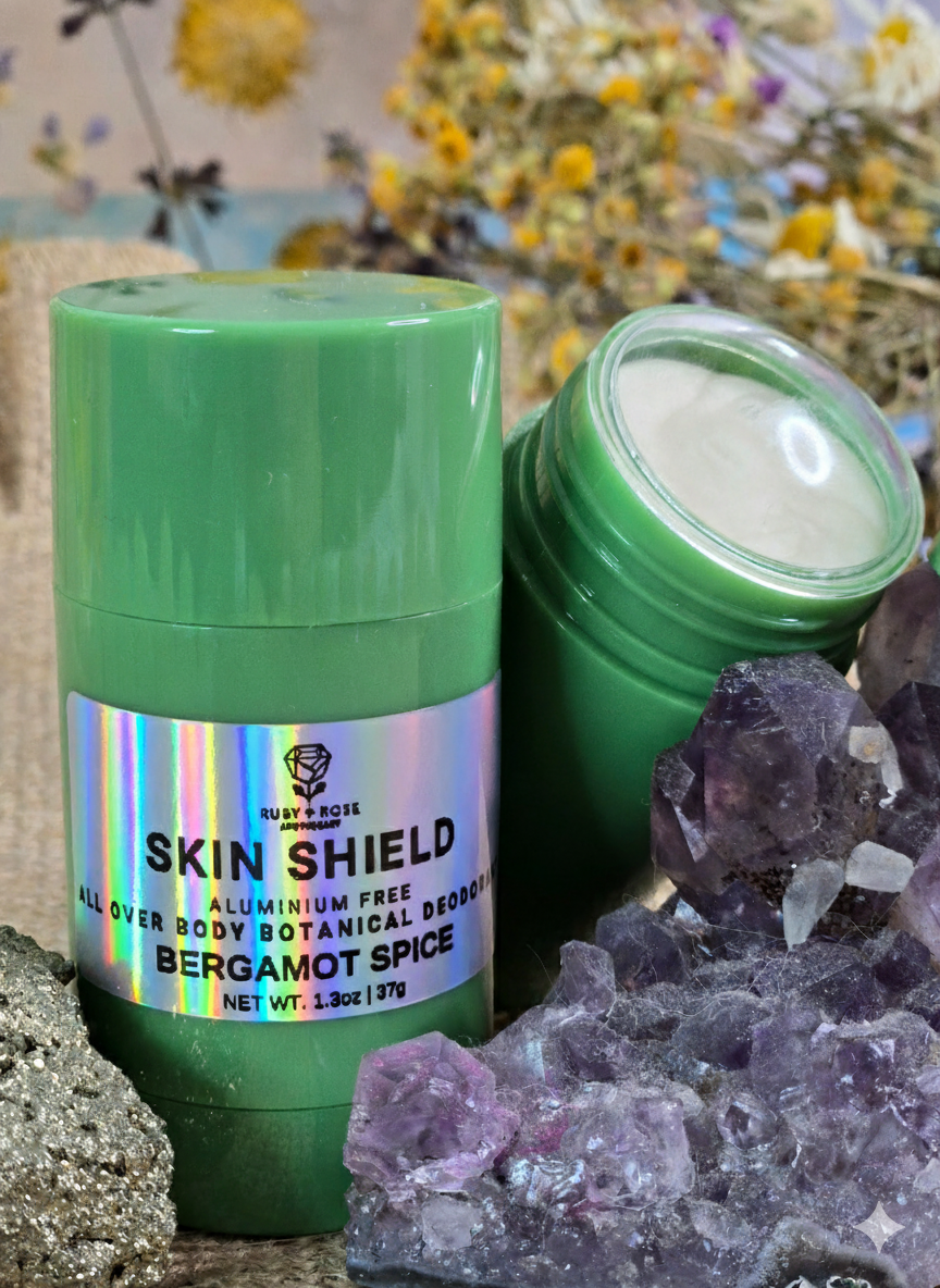 SKIN SHIELD Natural Deodorant | Aluminum-Free • Baking Soda + Arrowroot • Beeswax • Bergamot, Cinnamon, Clove, Lemon + Rosemary