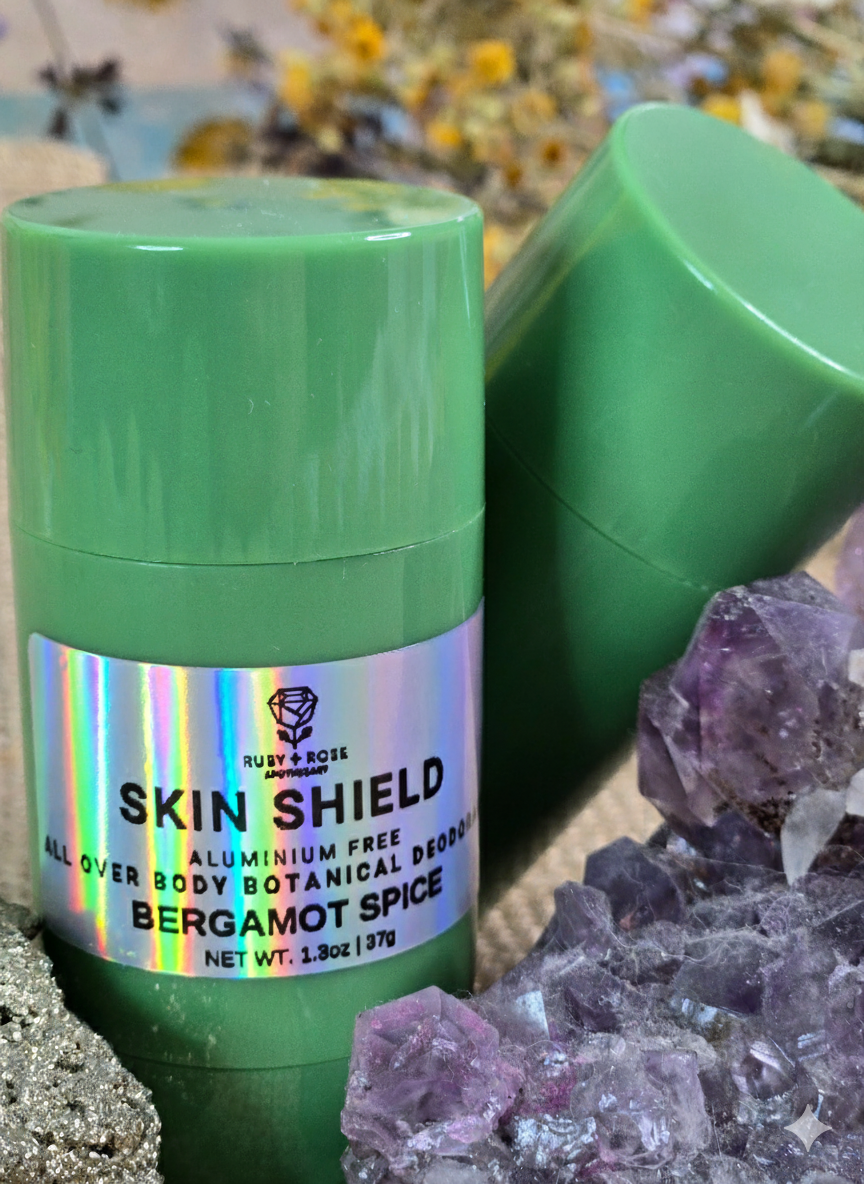 SKIN SHIELD Natural Deodorant | Aluminum-Free • Baking Soda + Arrowroot • Beeswax • Bergamot, Cinnamon, Clove, Lemon + Rosemary